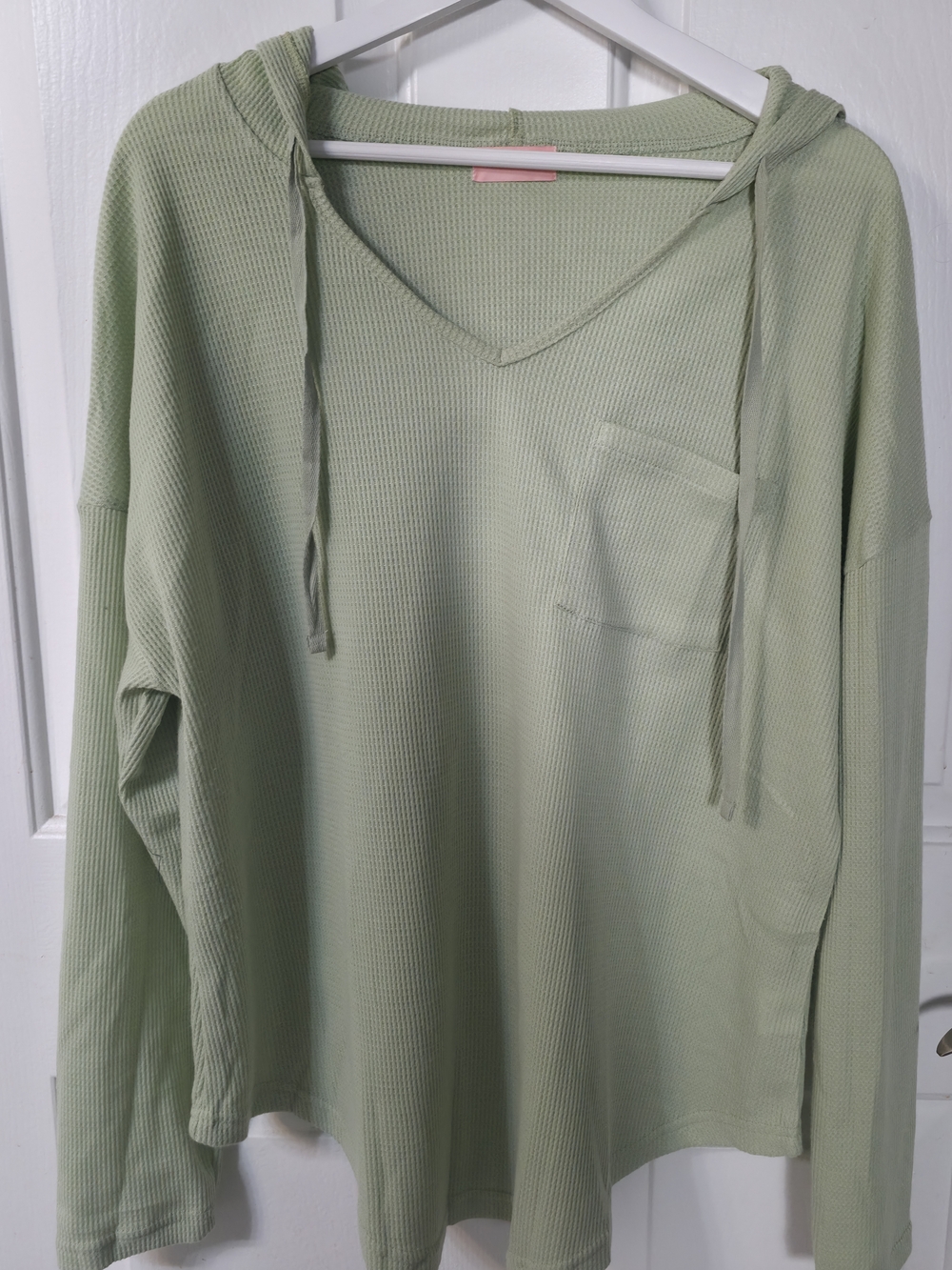 Light Green Waffle Knit V-Neck Hoodie